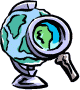 Icon of magnifying glass over globe